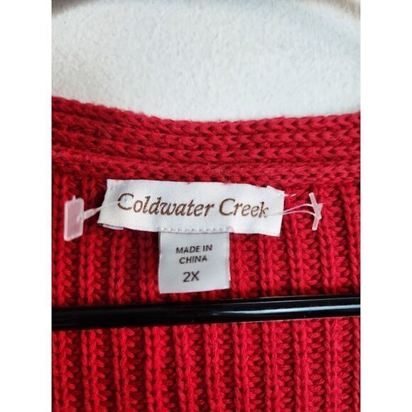 Coldwater Creek Women Red Cotton Chunky Cable Knit V-Neck Sweater size 2X - Picture 5 of 9